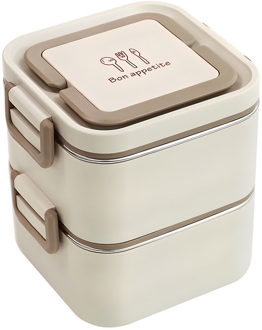 네이쳐리빙 쁘띠봉봉 스텐 2단 도시락통, 베이지, 1개