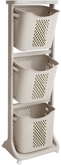 VER 3 대용량 트롤리 뉴 스윙 3단 빨래바구니, 베이지