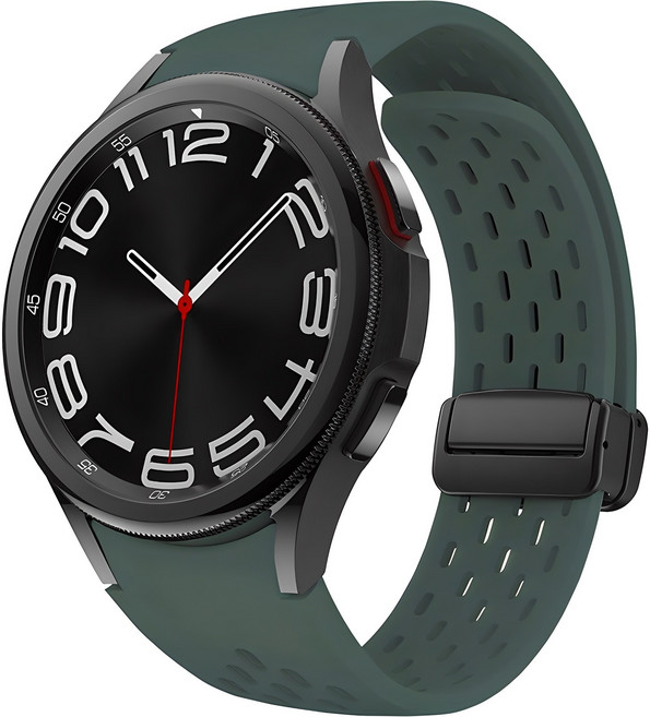 하마테 갤럭시 워치 멀티타공 마그네틱버클 실리콘 스트랩, 다크그린, 1개