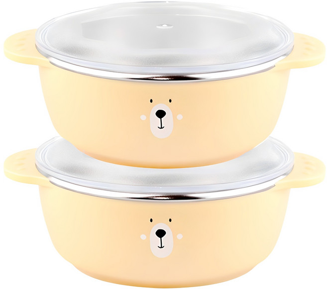 국산 베어 스테인레스 스틸 304 대접 + 뚜껑, 혼합색상, 2개