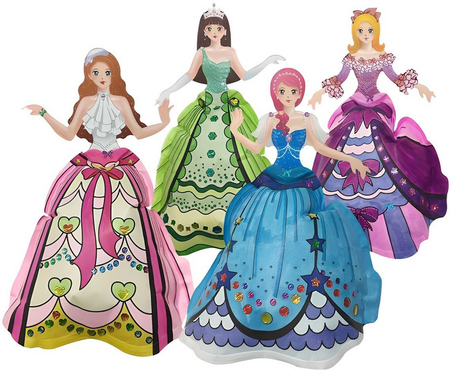 컬러룬 입체 공주님 만들기 색칠공부 4종, 혼합색상, 1세트