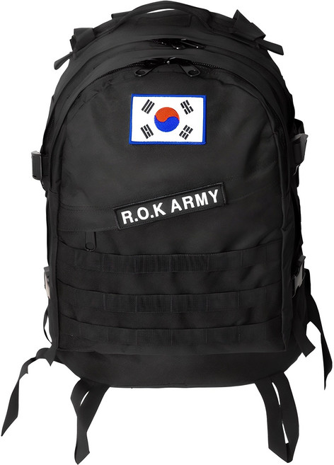 TERAWOOD K-SOLDIER高級軍背包 45L + 韓國國旗布徽章 + R.O.K ARMY文字布徽章組, 軍背包(黑色) + 韓國國旗布徽章(藍色)