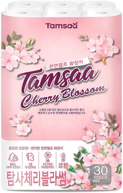 탐사 체리블라썸 천연펄프 3겹 롤화장지, 27m, 30롤, 1개