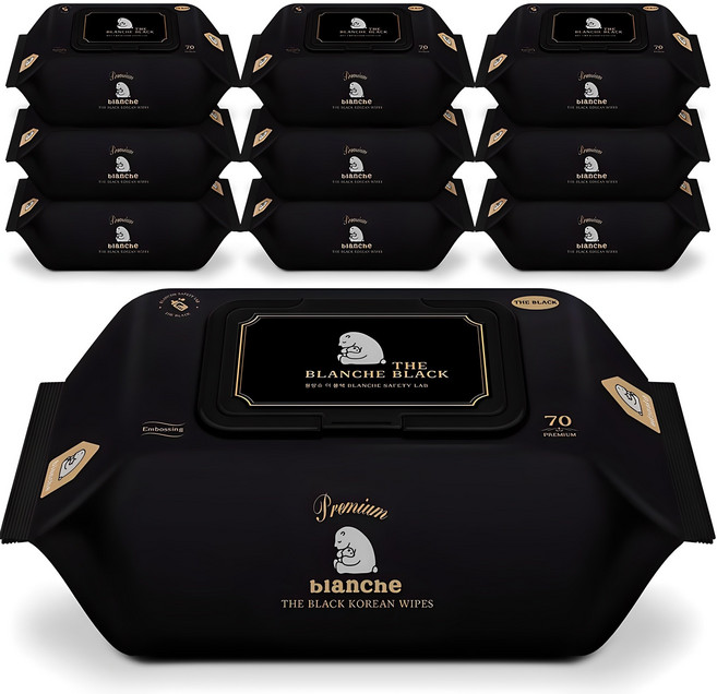 블랑슈 프리미엄 더블랙 유아물티슈 캡형, 75g, 70매, 10개