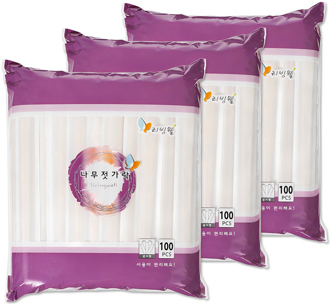 리빙웰 나무젓가락, 100개, 3세트