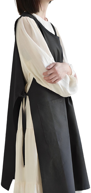 헬로젬 린넨 사이드 트임 롱 앞치마, 검정색, 1개