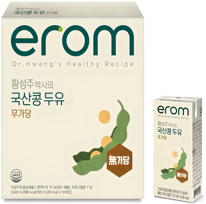 이롬 황성주 박사의 국산콩 두유 무가당, 190ml, 16개