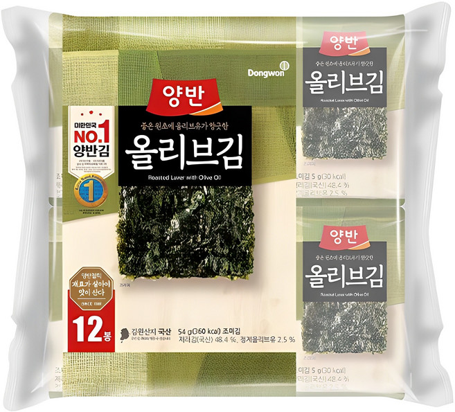 양반 올리브 김, 4.5g, 12개
