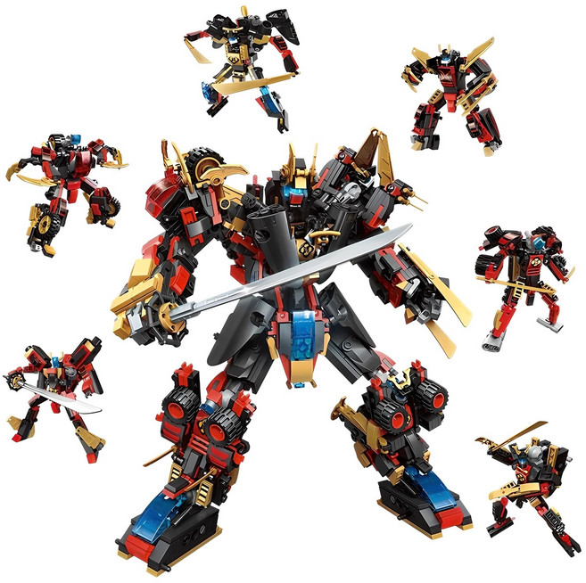 파이 레고 호환 블록 001 6종 합체 경찰 로봇, 혼합색상, 1개