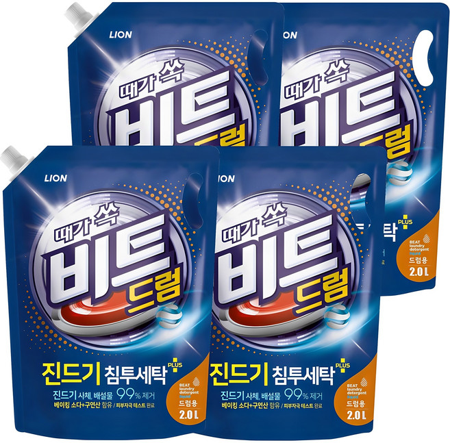 비트 때가쏙 진드기 드럼용 액상세제 리필, 2L, 4개