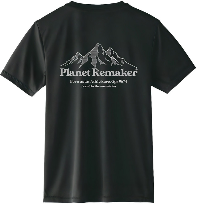 planet re:maker 中性款山脈印花短袖T恤, 黑色