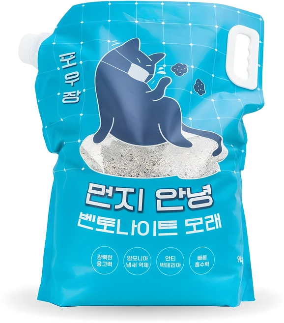 포우장 먼지 안녕 벤토나이트 고양이 모래, 9kg, 1개, 무향 - 쿠팡