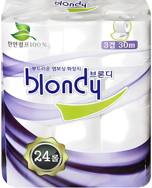 브론디 3겹 물에 녹는 고급 천연펄프 롤 화장지, 30m, 24개입, 1개