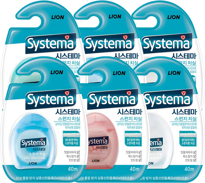 시스테마 스펀지 치실 랜덤발송, 40m, 1개입, 6개