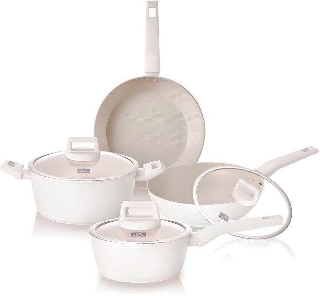 쿠킨 인덕션 그린우드 프라이팬 냄비 세트, 아이보리, 5종, 1세트