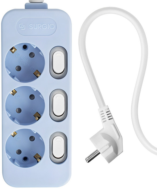 써지오 컬러 개별 멀티탭 전선형 3구 DH-2039-RT, 3m, 소프트블루, 1개