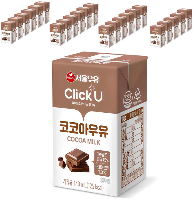 클릭유 코코아우유, 140ml, 24개