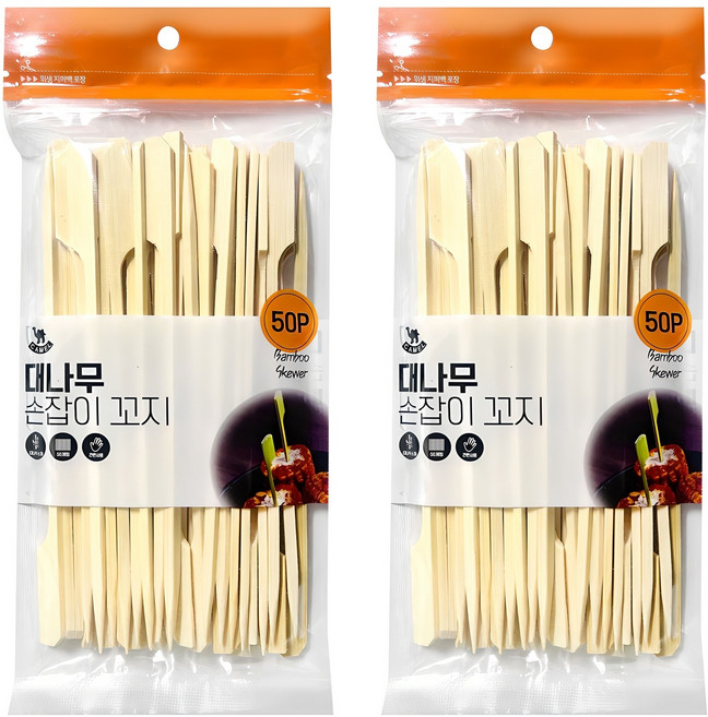 대나무 손잡이 꼬지 10cm, 2개, 50개입