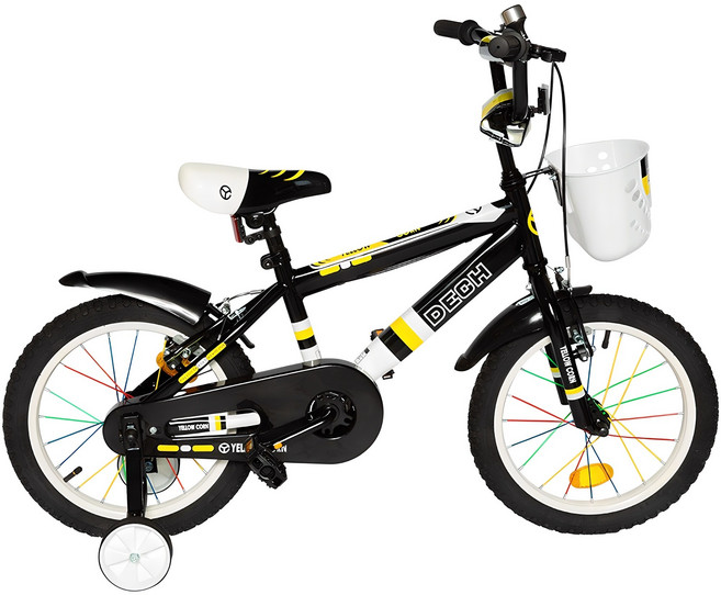 옐로우콘 아동용 데크 18형 네발 보조 바퀴 자전거, 블랙, 126cm, 1개