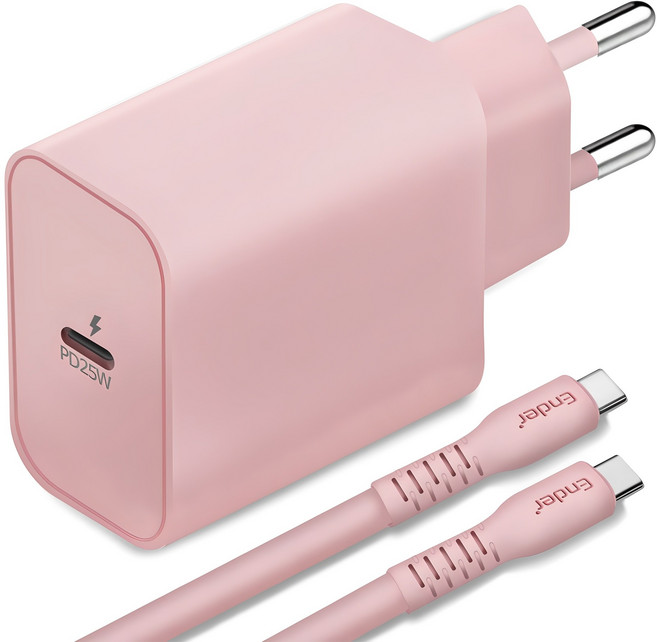 엔더 C타입 GaN 초고속 충전기 25W PD3.0 PPS + C타입-C타입 케이블 2m 세트, 핑크, 1세트