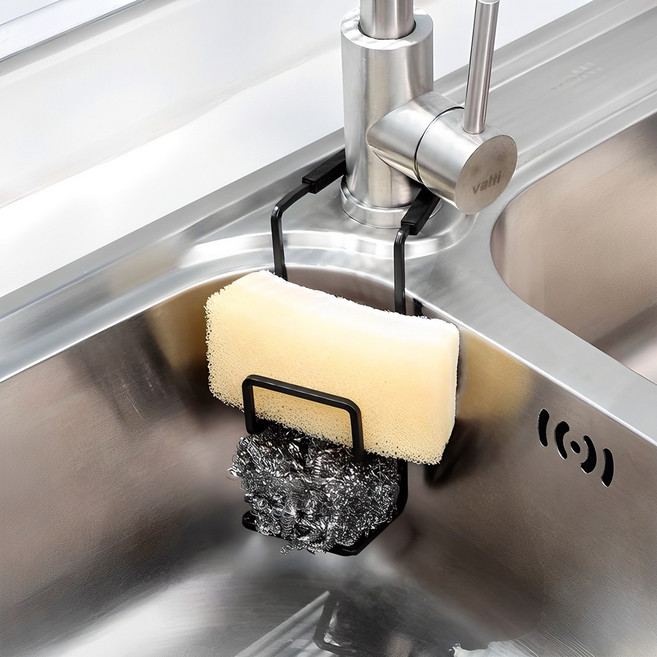 2단 철제 수세미 거치대, 블랙, 1개