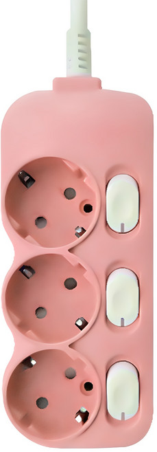 에코파워탭 국내 제조 컬러 멀티탭 개별 3구, 2m, 스트로베리핑크, 1개