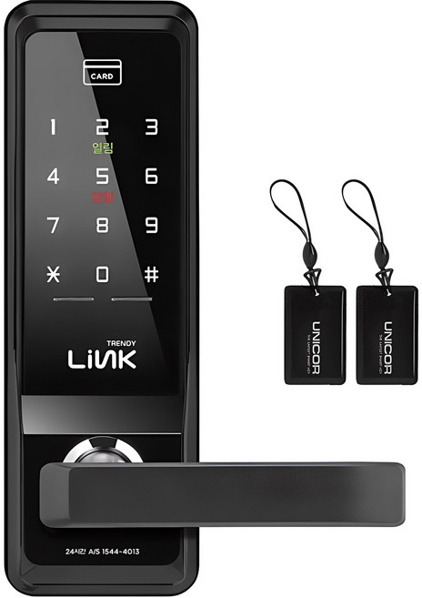 Link 트렌디플러스 무타공 손잡이 있음 도어락 + 카드키 2p 세트, 링크 트랜디, 고객직접설치