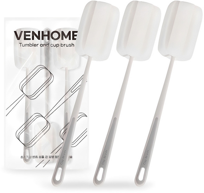 벤홈 심플 컵 물병 텀블러 세척솔, 화이트, 3개