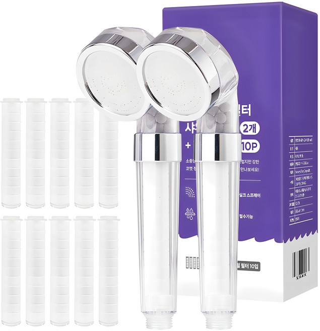 코멧 정수필터 샤워기 헤드 2p + 리필필터 10p 세트, 1개, 화이트
