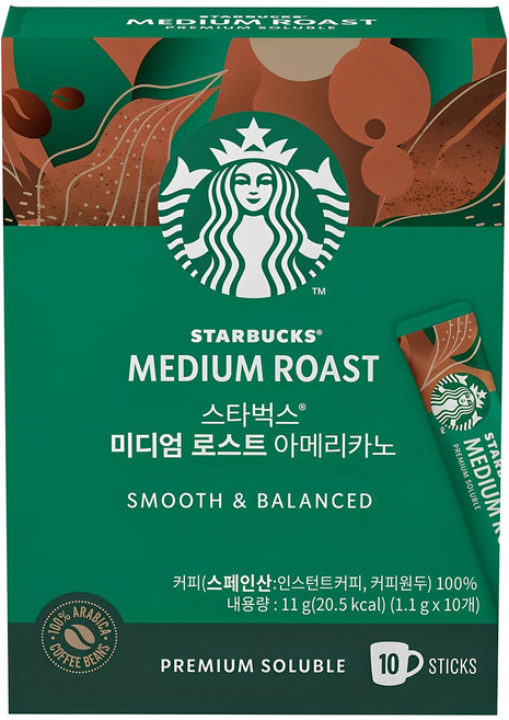 스타벅스 미디엄 로스트 아메리카노 스틱 원두커피믹스, 1.1g, 10개입, 1개