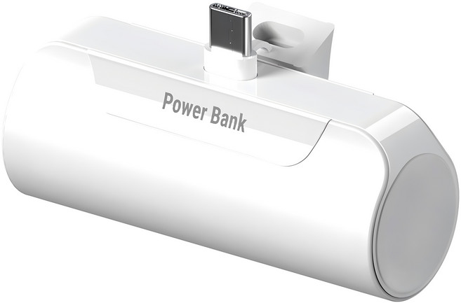 제이원 캡슐 일체형 미니 거치 도킹형 5000mAh 보조배터리, PR-ST5000-C, 화이트