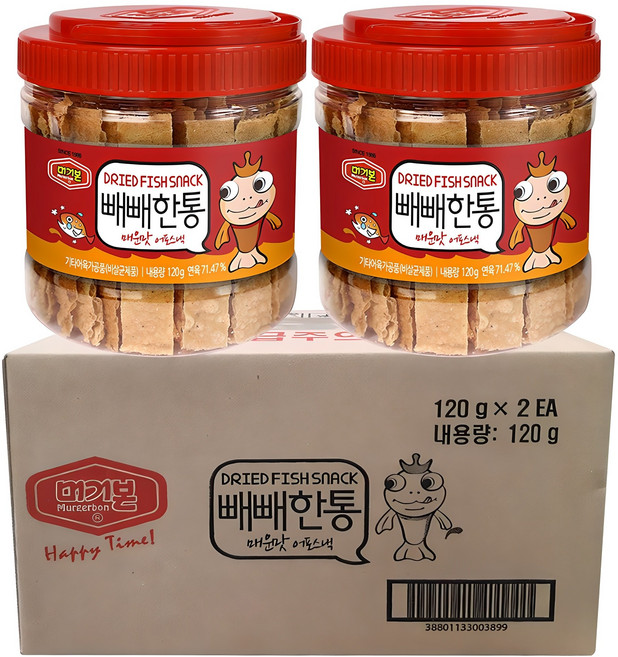 머거본 빼빼한통 매운맛 어포스낵, 120g, 2개