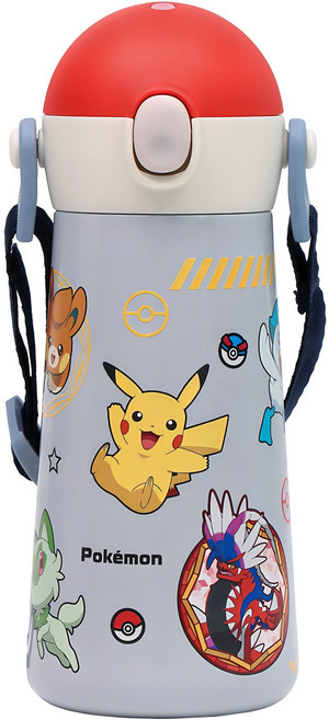 릴팡 더보틀 원터치 어깨끈 이중스텐 물통, 포켓몬스터, 460ml, 1개