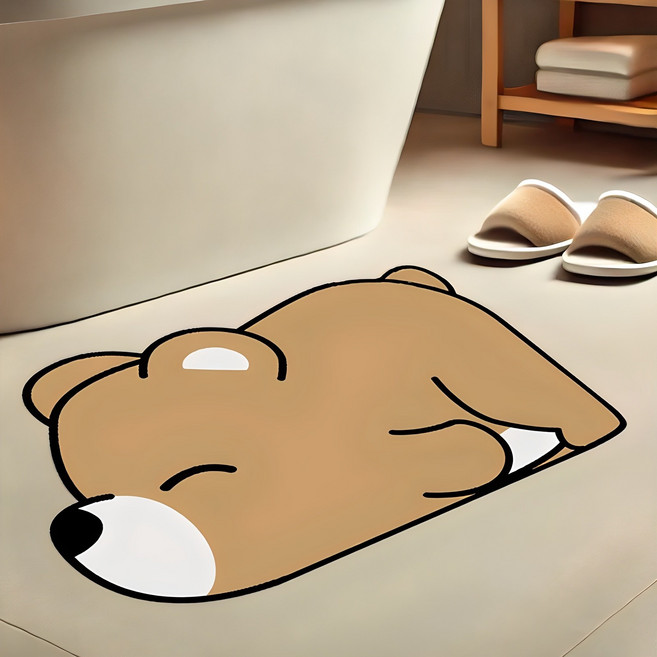 룰루홈 캐릭터 규조토 주방 매트, 스마일 곰, 1개