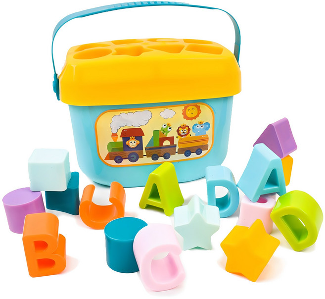 16피스 블럭 바구니 모양맞추기, 혼합색상, 1개