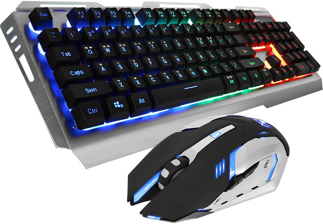 COX 멤브레인 실버 알루미늄 게이밍 유선 키보드 + 마우스세트, CKM500, 혼합색상, 일반형