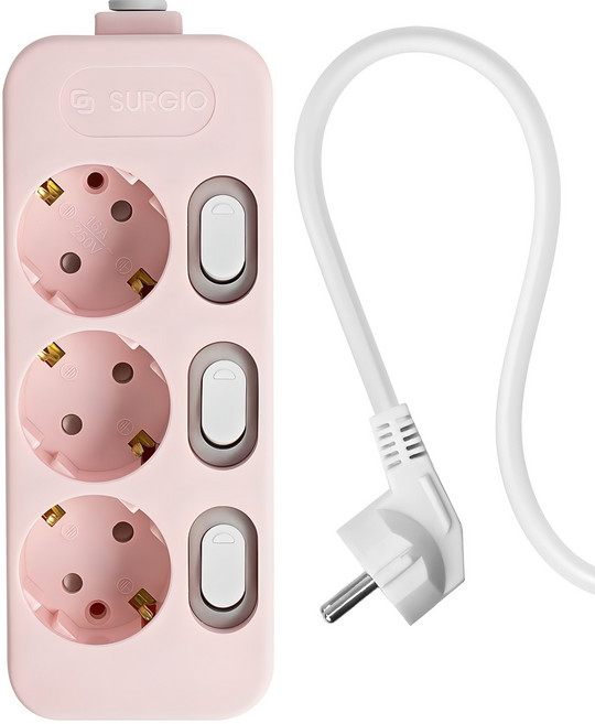 써지오 컬러 개별 멀티탭 전선형 3구 DH-2039-RT, 1m, 소프트핑크, 1개