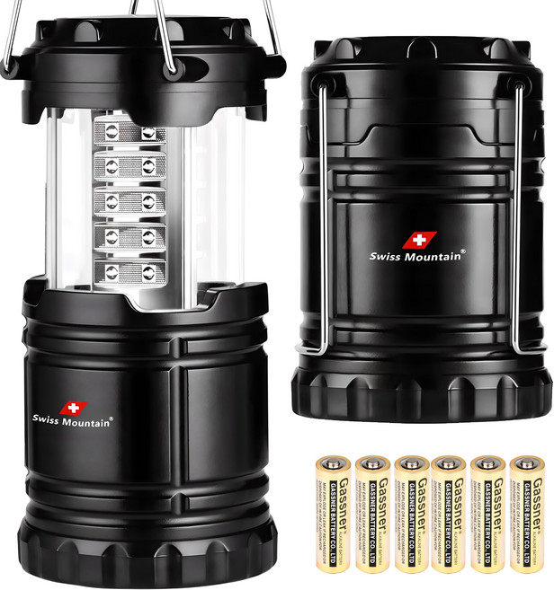스위스마운틴 LED 접이식 캠핑 랜턴 2p + 건전지 6p, 블랙, 1세트