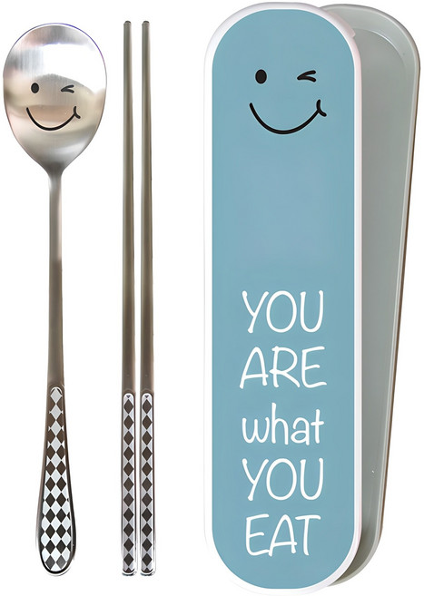 큰수저 학생성인용 수저 케이스 세트, 블루, 숟가락 + 젓가락 + 케이스, 1개