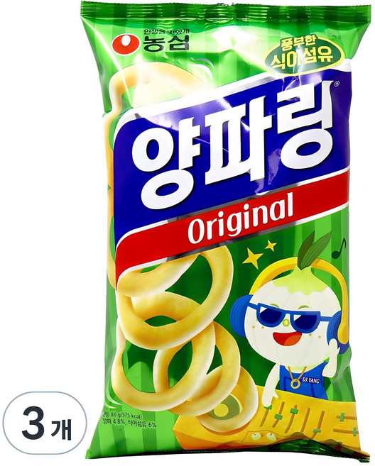 농심 양파링 오리지널, 80g, 3개