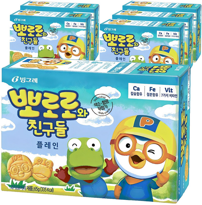 빙그레 뽀로로와 친구들 플레인 크래커, 65g, 6개