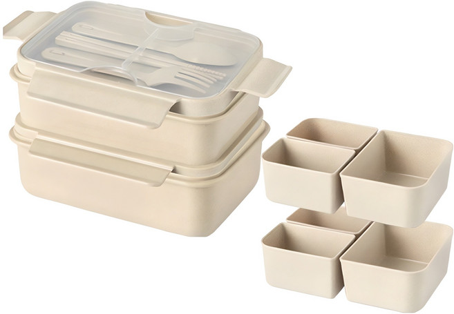 나누담 피크닉 1100ml 2+1칸 2단 도시락통, 베이지, 1개