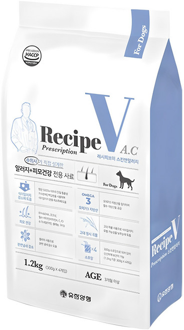 유한양행레시피브이 강아지 처방식사료, 피부/피모+알러지, 1.2kg, 1개