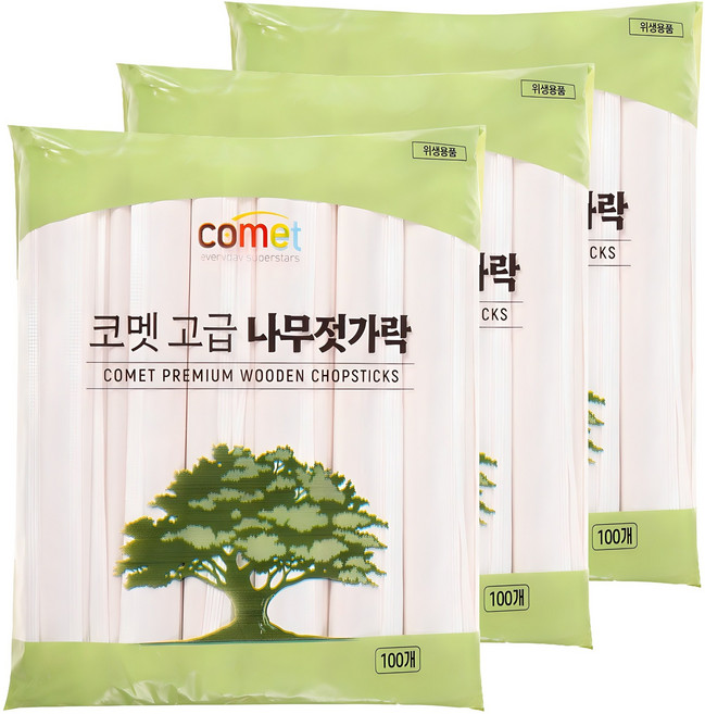 코멧 고급 나무젓가락, 100개입, 3개