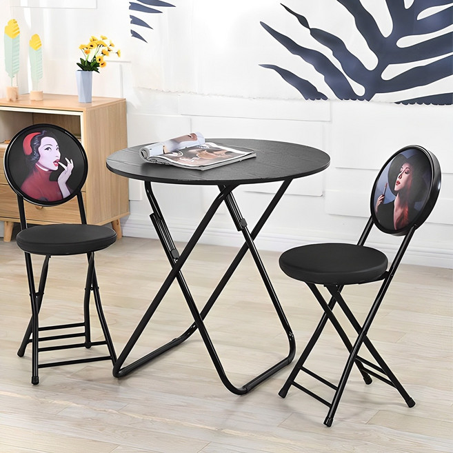 가구느낌 나인 접이식 원형 테이블, 블랙블랙, 4인용