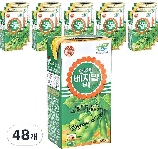 베지밀 달콤한 비 두유, 190ml, 48개