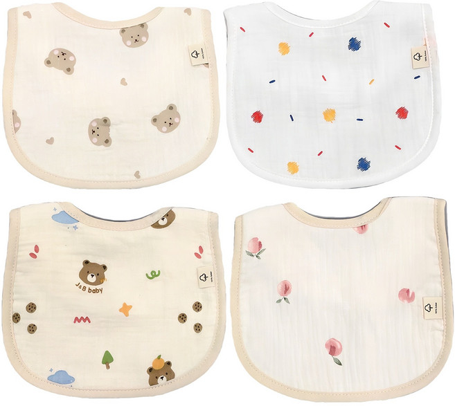 럭셔리베이비 6중 요루거즈 턱받이 기본형 D세트, 하트곰 + 숲속곰 + 컬러도트 + 복숭아, 4개입, 1개