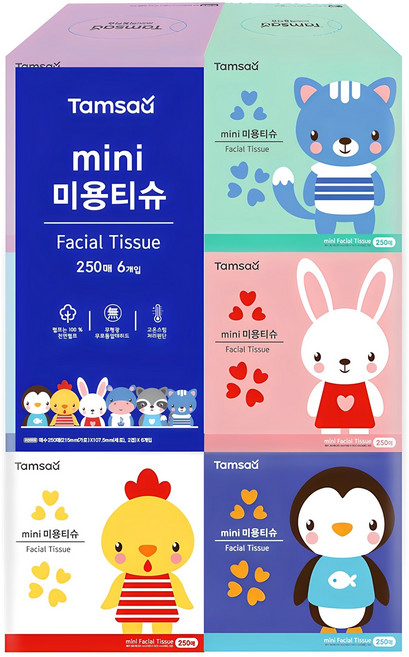 탐사 미니 미용티슈, 250매입, 6개