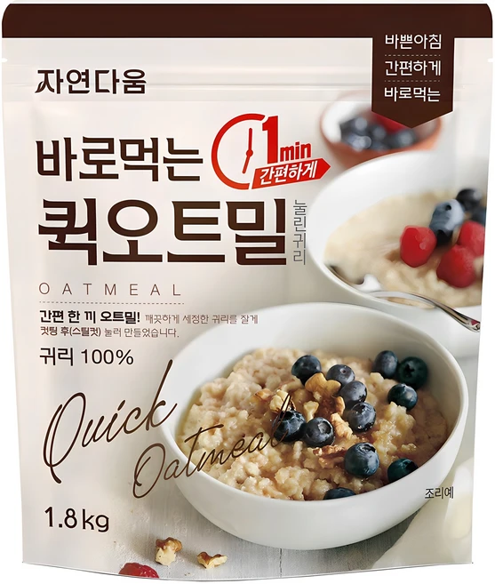 자연다움 바로먹는 퀵 오트밀, 1.8kg, 1개 - 쿠팡