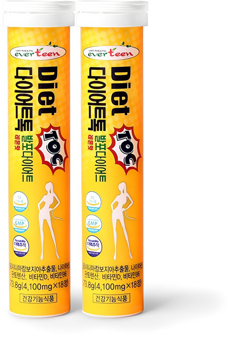 에버틴 다이어트톡 발포 가르시니아 레몬맛, 18정, 2개